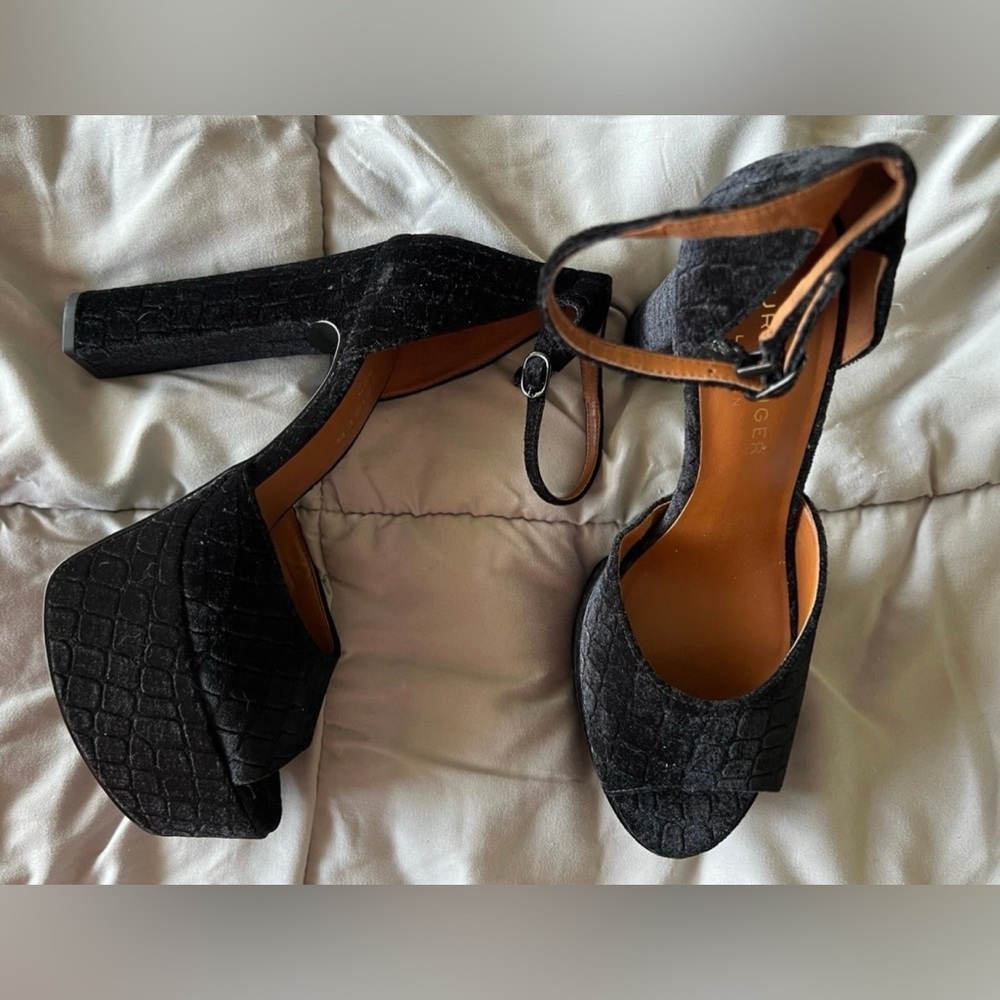 Kurt Geiger Black Glitter Heels with Ankle Strap
